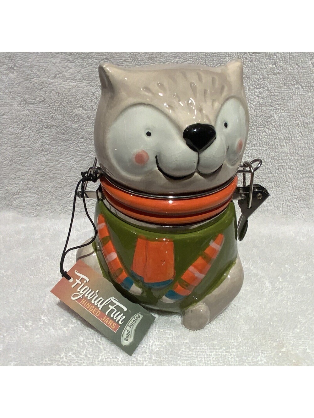 Boston Warehouse Trading Corp. Hand Painted 6.75”H Forrest Squirrel Hinged Jar